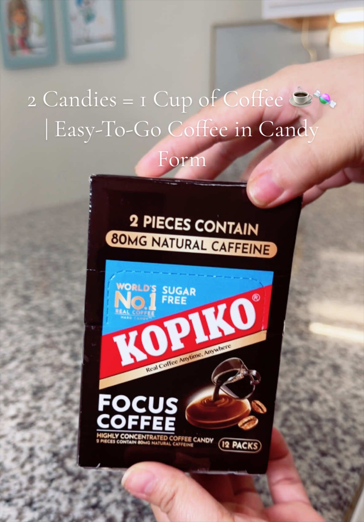 TikTok post by @deline8888 for Kopiko USA. Caption reads: 2 candies = 1 cup of coffee ☕🍬 Your easy-to-go....
