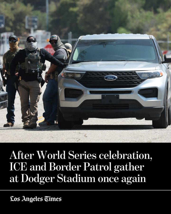 Instagram post by @latimes_sports for Los Angeles Times. Caption reads: Dozens of federal immigration agents were seen....
