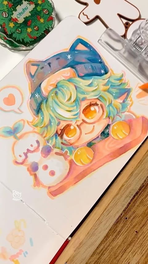 Instagram post by @dayxou for Ohuhu Art Supplies. Caption reads: Winter sucrose~❄️ testing alcohol markers and....