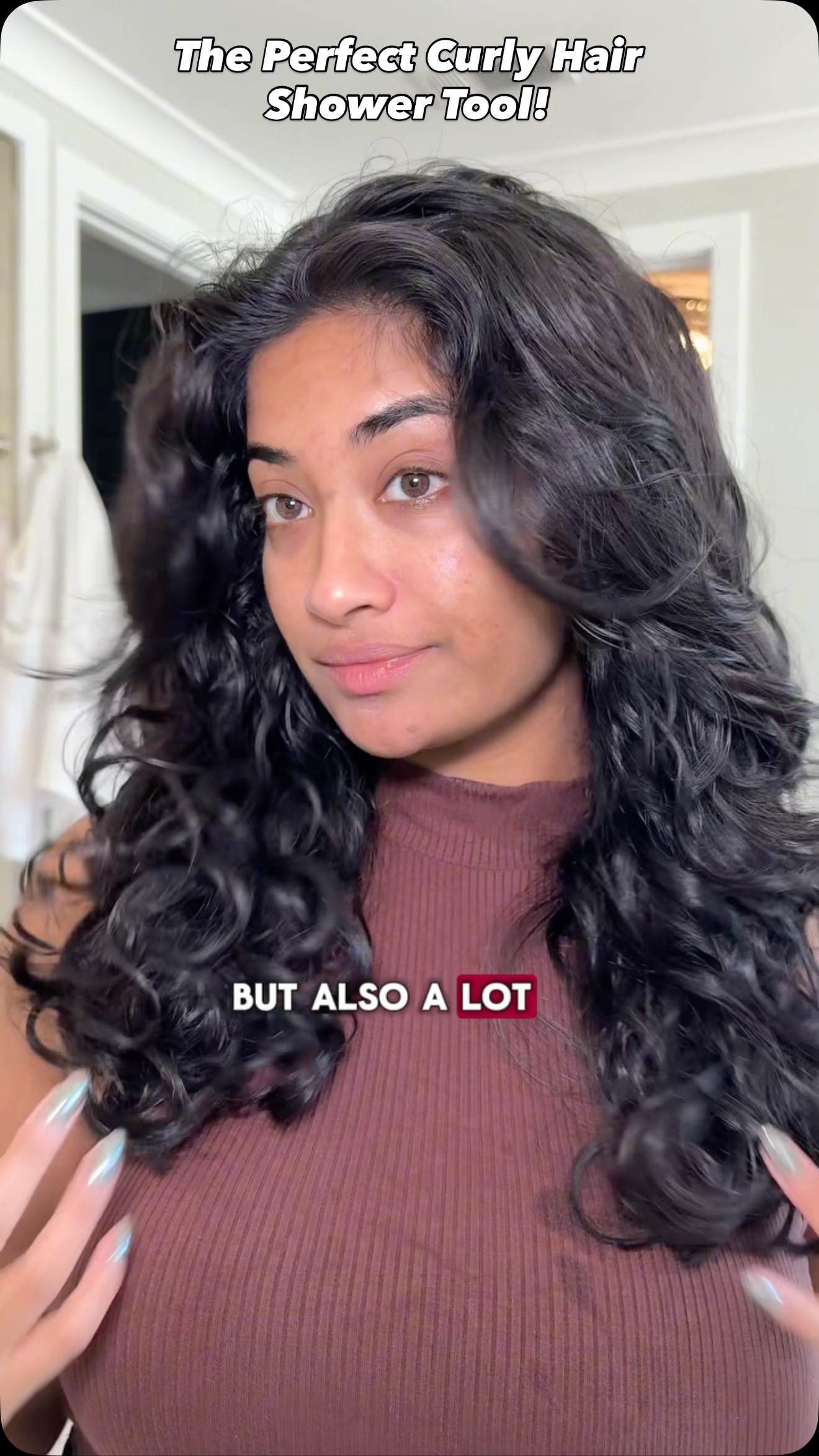 Instagram post by @monica.raviii for Delta Faucet. Caption reads: #ad Your curly hair is NOT unmanageable, you just....