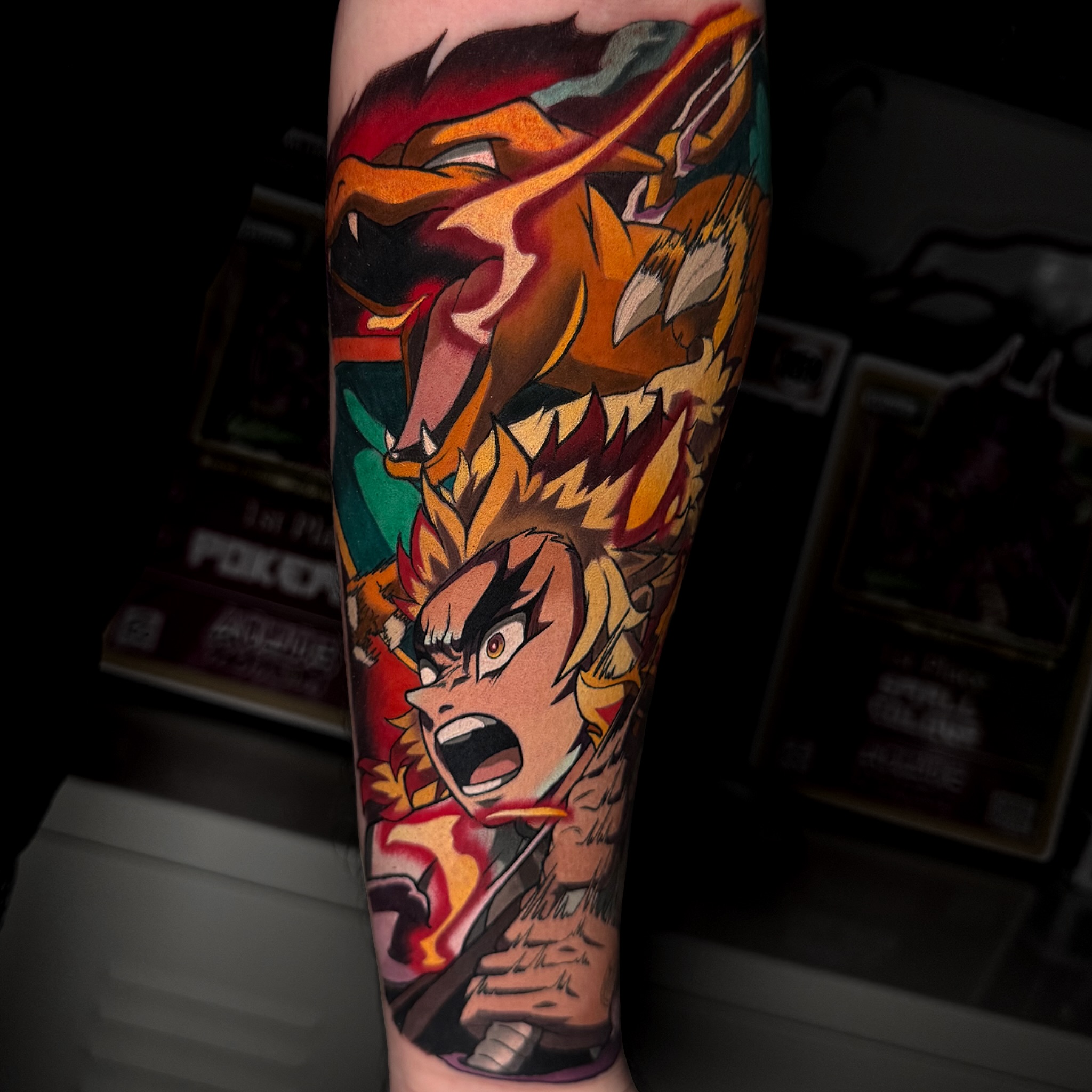 Instagram post by @siitattooist for Butterluxe Tattoo Care. Caption reads: Pokémon X Demon Slayer? .. Enough said. VOTE:....