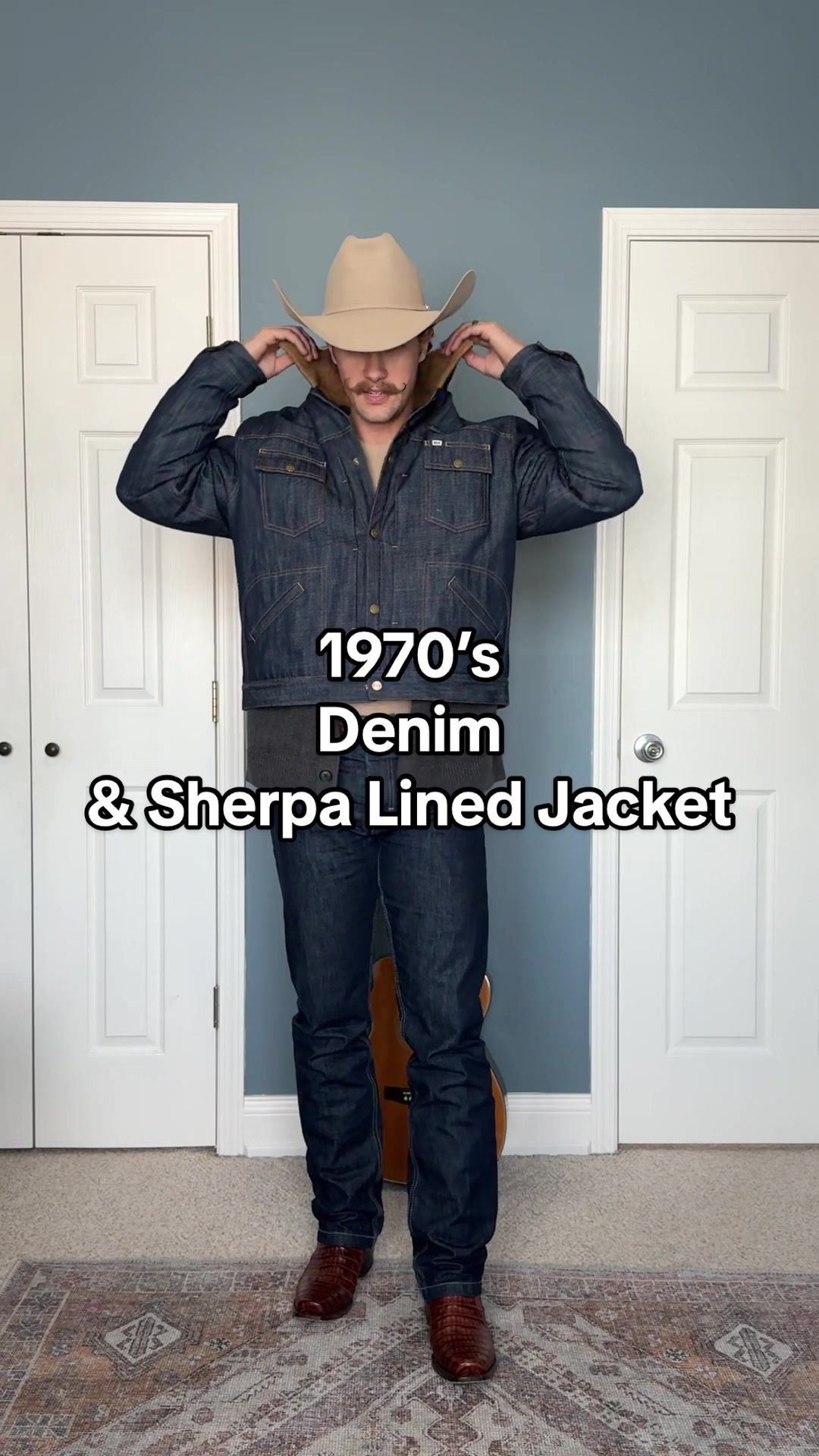 TikTok post by @codycowboymoseley for Ely Cattleman. Caption reads: @Ely Cattleman has an amazing Denim and Sherpa....