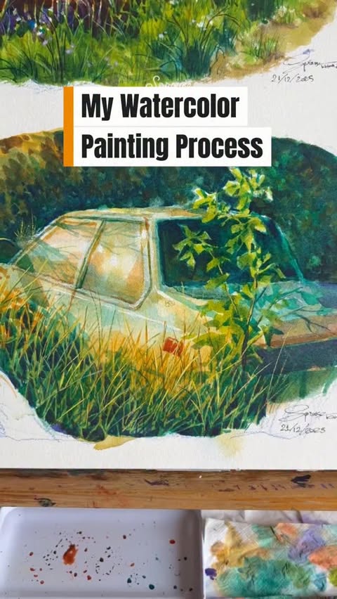 Instagram post by @alexsprouse_art for MEEDEN ART. Caption reads: How I paint with watercolor 💝🥳🤩
Materials: The....