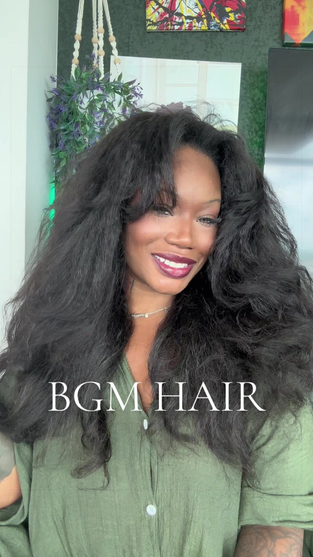 TikTok post by @alaskanbeauty8 for BGM Girl Hair. Caption reads: @bgmgirlhairofficial #halfwig #yaki #naturalhair.