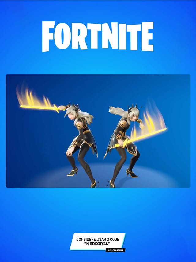 Instagram post by @nerdiria for Epic Games Store. Caption reads: 🛍️Novo emote adicionado na v.40.10 #fortnite 💜....
