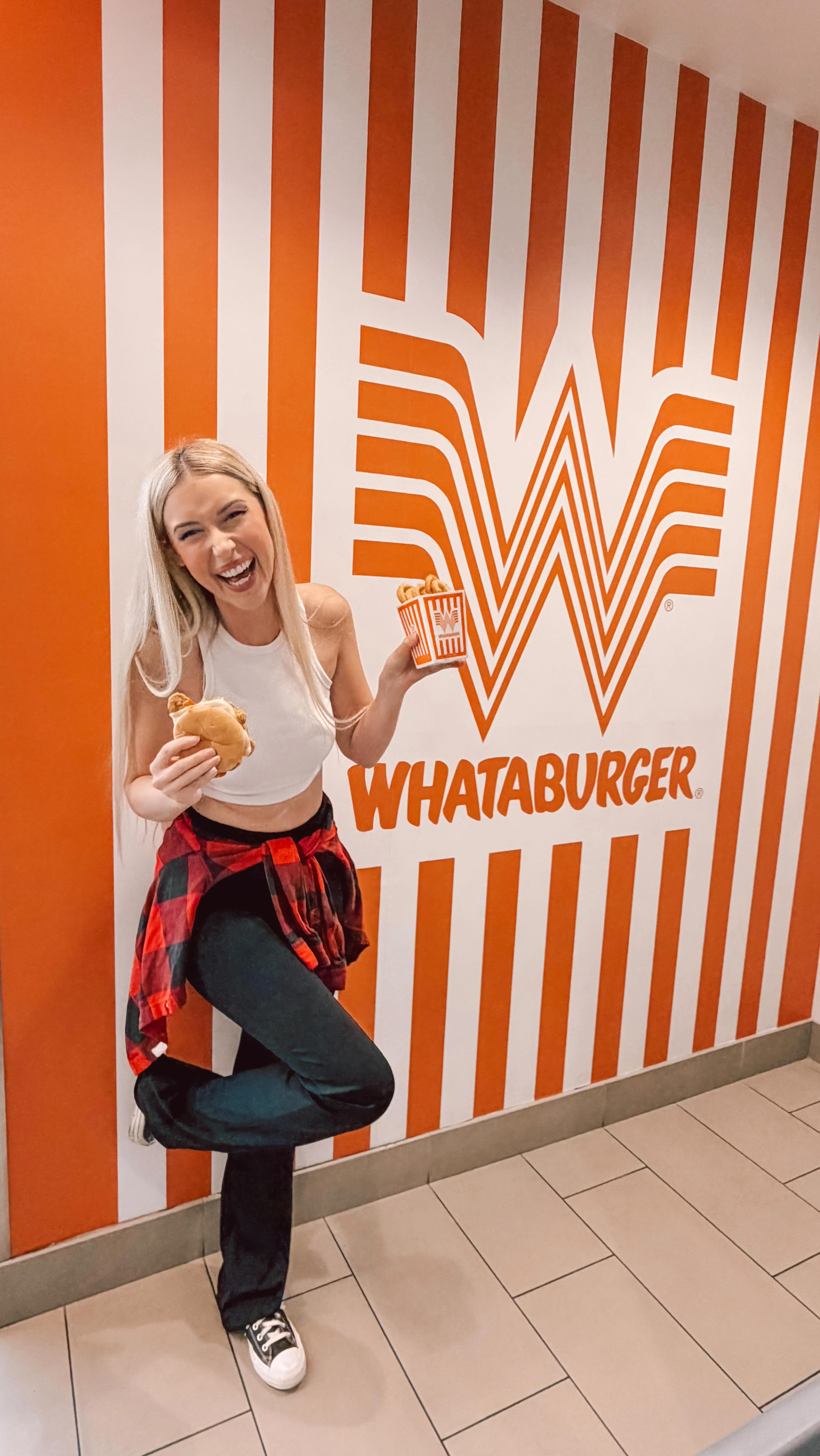Instagram post by @noellefoley for Whataburger. Caption reads: The legendary Buffalo Ranch Chicken Strip Sandwich....