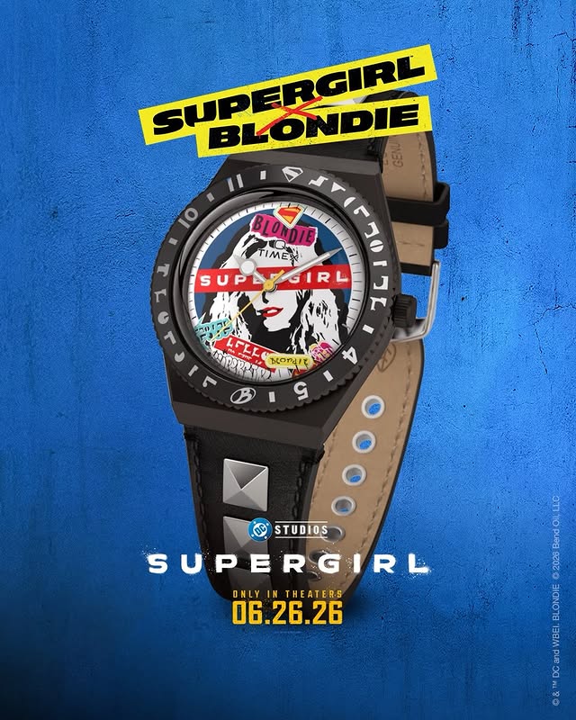 Instagram post by @supergirl for Timex. Caption reads: [...] own time.💫 The SUPERGIRL x Blondie x Q....