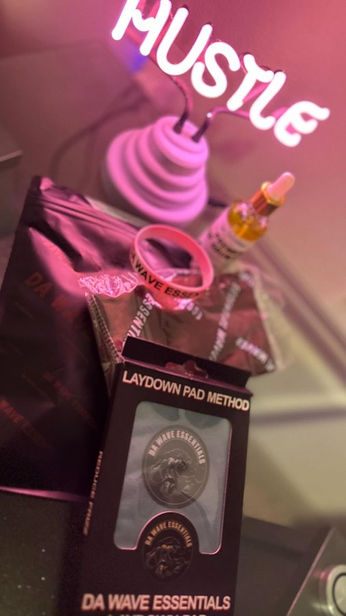 Instagram post by @baldie_htx for Da Wave Essentials. Caption reads: When you receive a pack from @dawave_essentials....