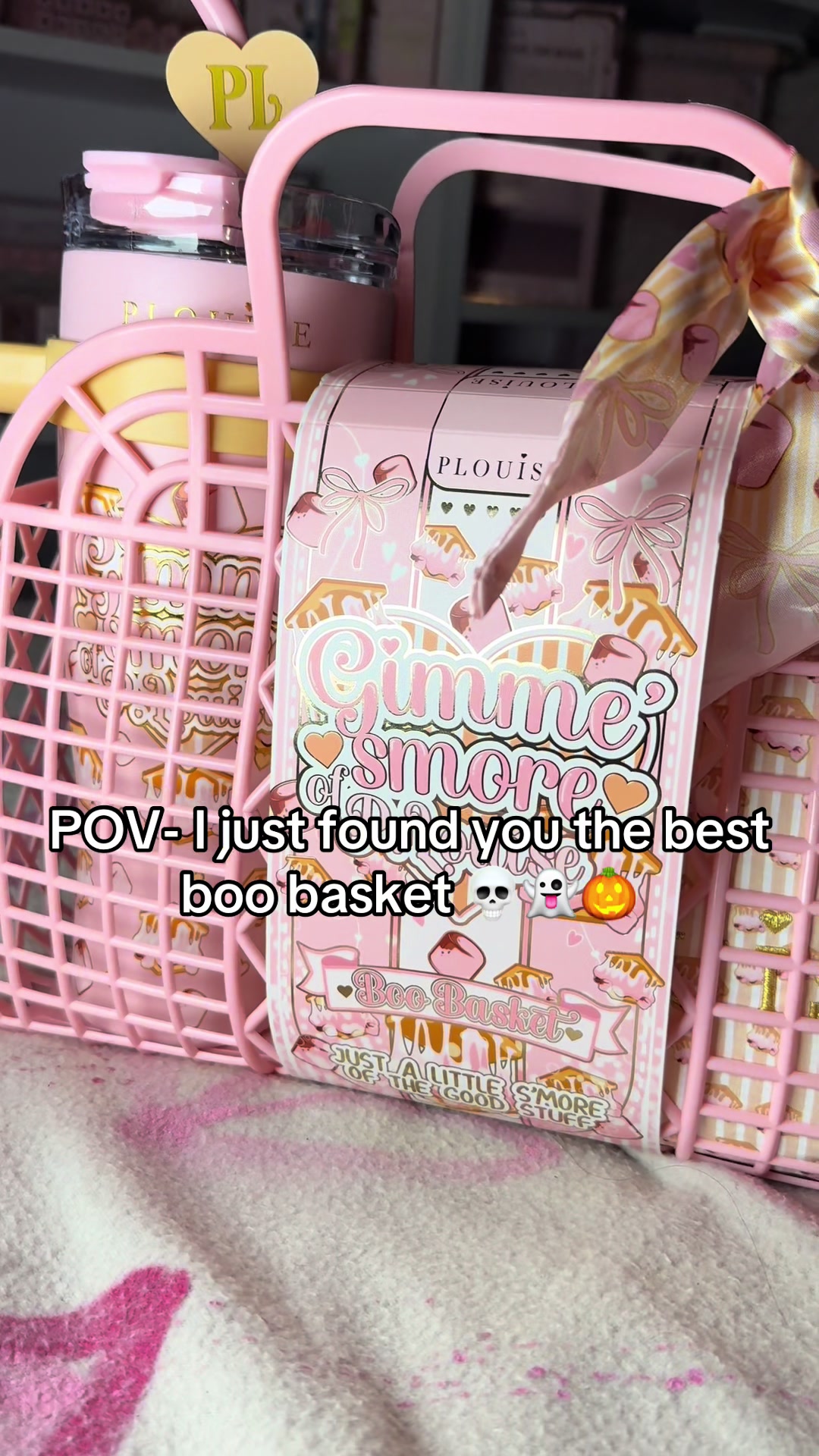 TikTok post by @natalie.m.x for Plouise. Caption reads: POV- I just found you the best boo basket 💀👻🎃....