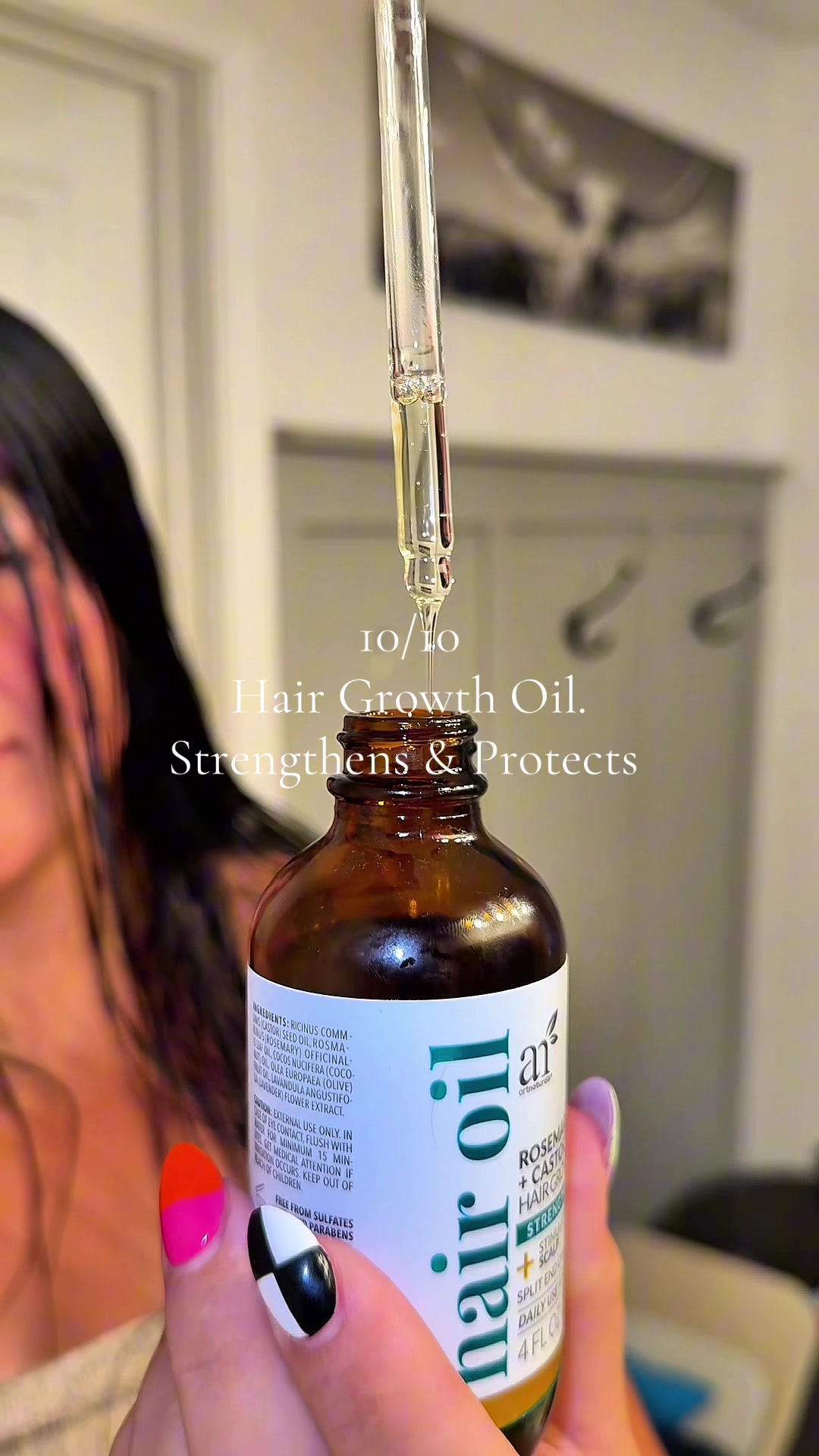 TikTok post by @lakenmakale for artnaturals. Caption reads: This stuff is helping my hair so much @artnaturals....