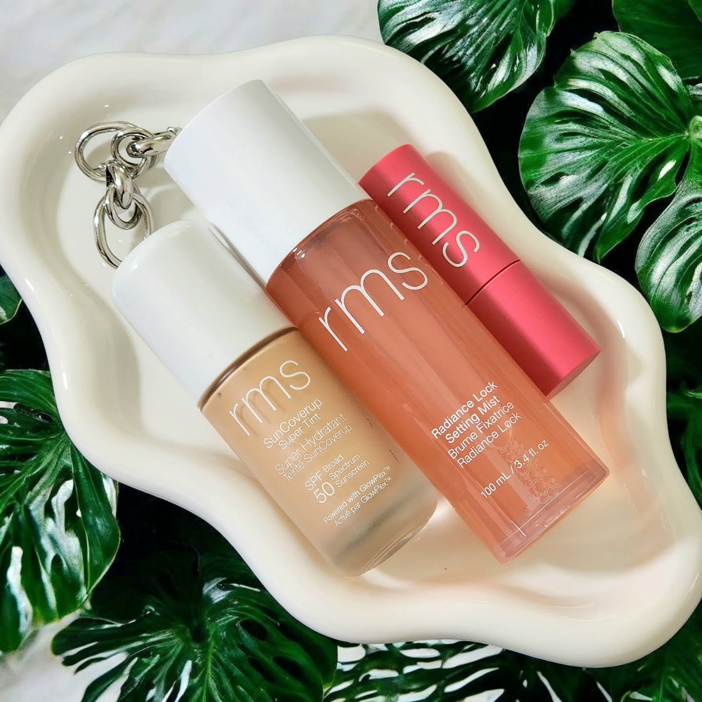 Instagram post by @beautybybev101 for RMS BEAUTY. Caption reads: Glow up your routine with these MUST-HAVE makeup....