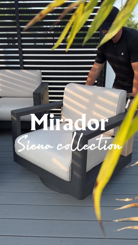 Instagram post by @homewithmike_ for Mirador Outdoor. Caption reads: Meet the Siena Outdoor Collection by....