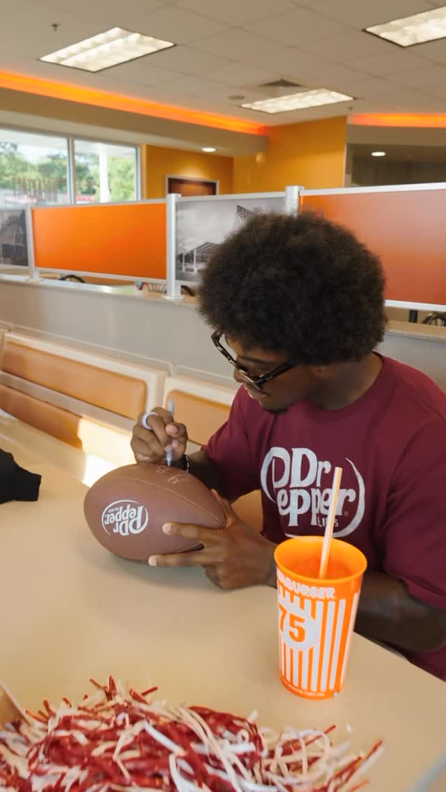 Instagram post by @o.t.i_germie for Whataburger. Caption reads: #ad Good vibes, great fans, and the @DrPepper....