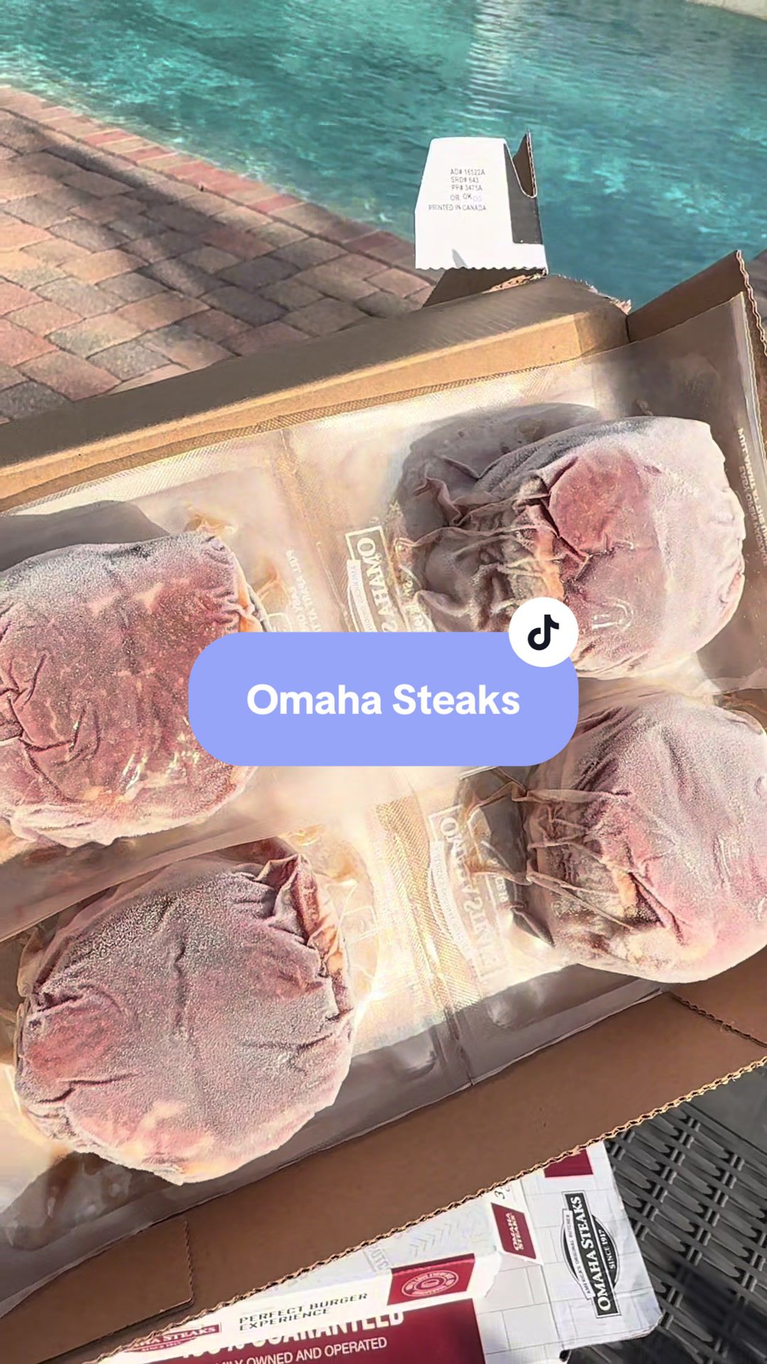 TikTok post by @thevisualshop for Omaha Steaks. Caption reads: [...] on Dry Ice and the Quality is amazing! 10/10....