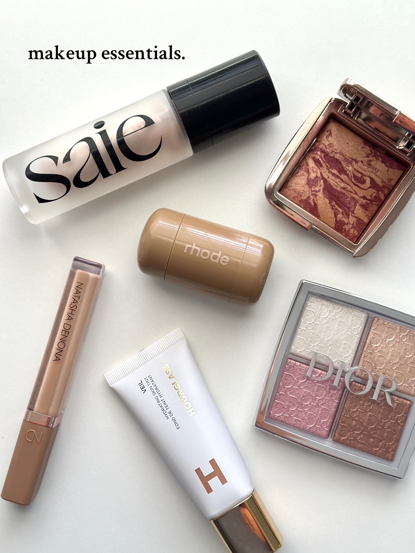 TikTok post by @sabrinamartnz for Rhode Skin. Caption reads: my makeup essentials #makeup #makeupessentials....