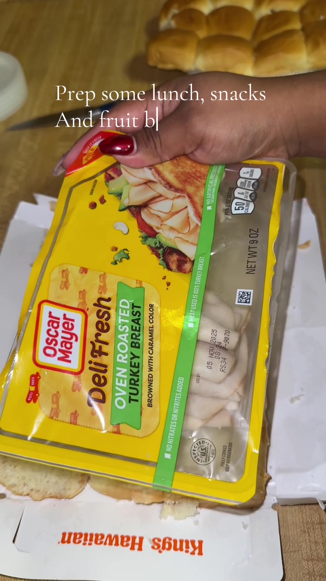 TikTok post by @yessicaespinoza050 for Oscar Mayer. Caption reads: Monday night prep as a mom of four. With 3 kids in....