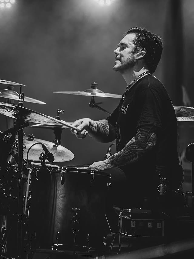 Instagram post by @official_adrianerlandsson for EVANS Drumheads. Caption reads: In my happy place! Looking forward to more gigs....