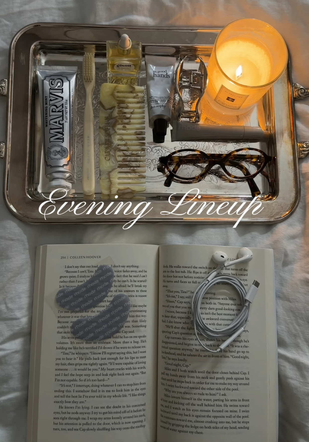 TikTok post by @carmssofia for philosophy. Caption reads: cozy nights 🧖🏽‍♀️🕯️ @Gisou @philosophy @rhode....