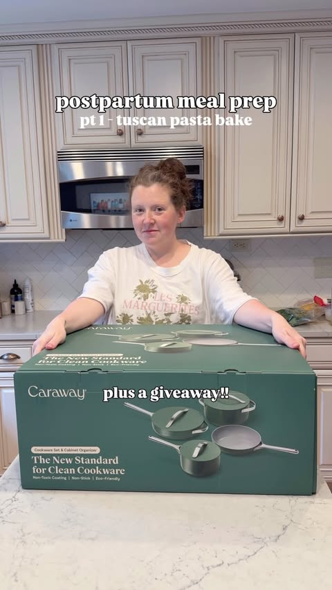 Instagram post by @messybunmotherhood for Caraway. Caption reads: [...] send you the recipe! Partnering with....