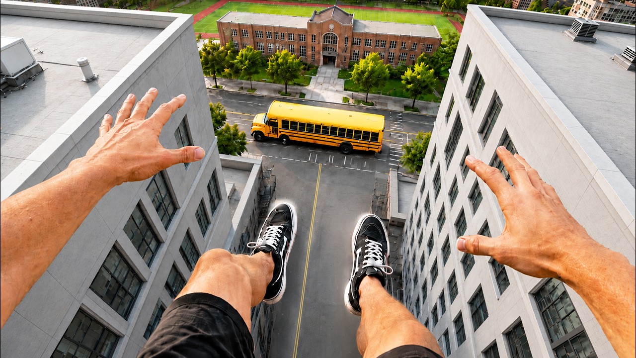 YouTube post by @BrandonA7 for Infraction Music. Caption reads: Late For School Parkour Pov 🏃‍♂️.