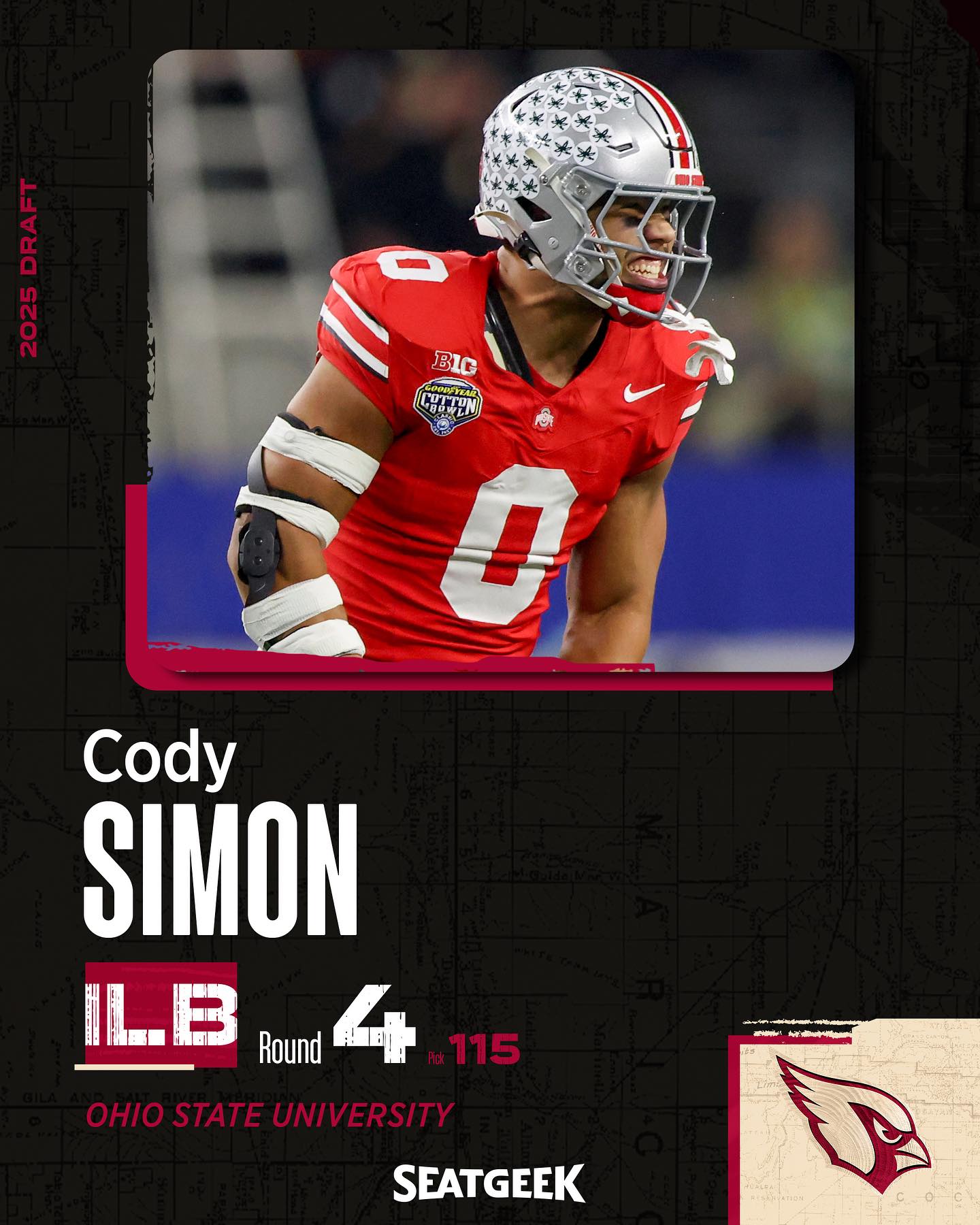 Instagram post by @codysimon__ for SeatGeek. Caption reads: Buckeye to #BirdGang.