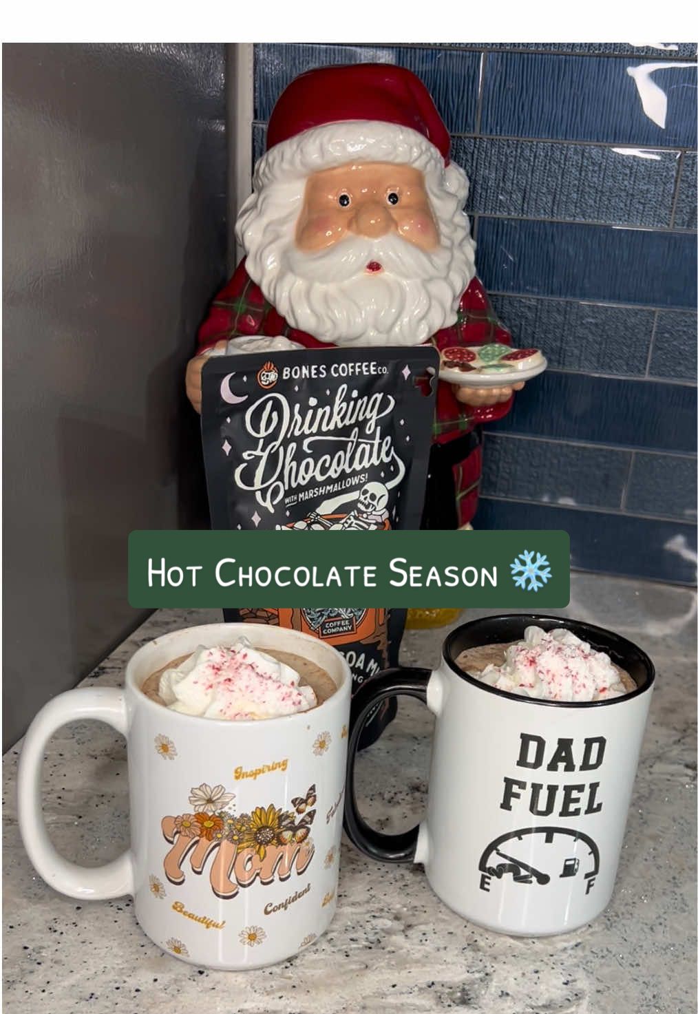 TikTok post by @mama_mini_magic for Bones Coffee Company. Caption reads: It’s hot chocolate season ❄️ @Bones Coffee Company....