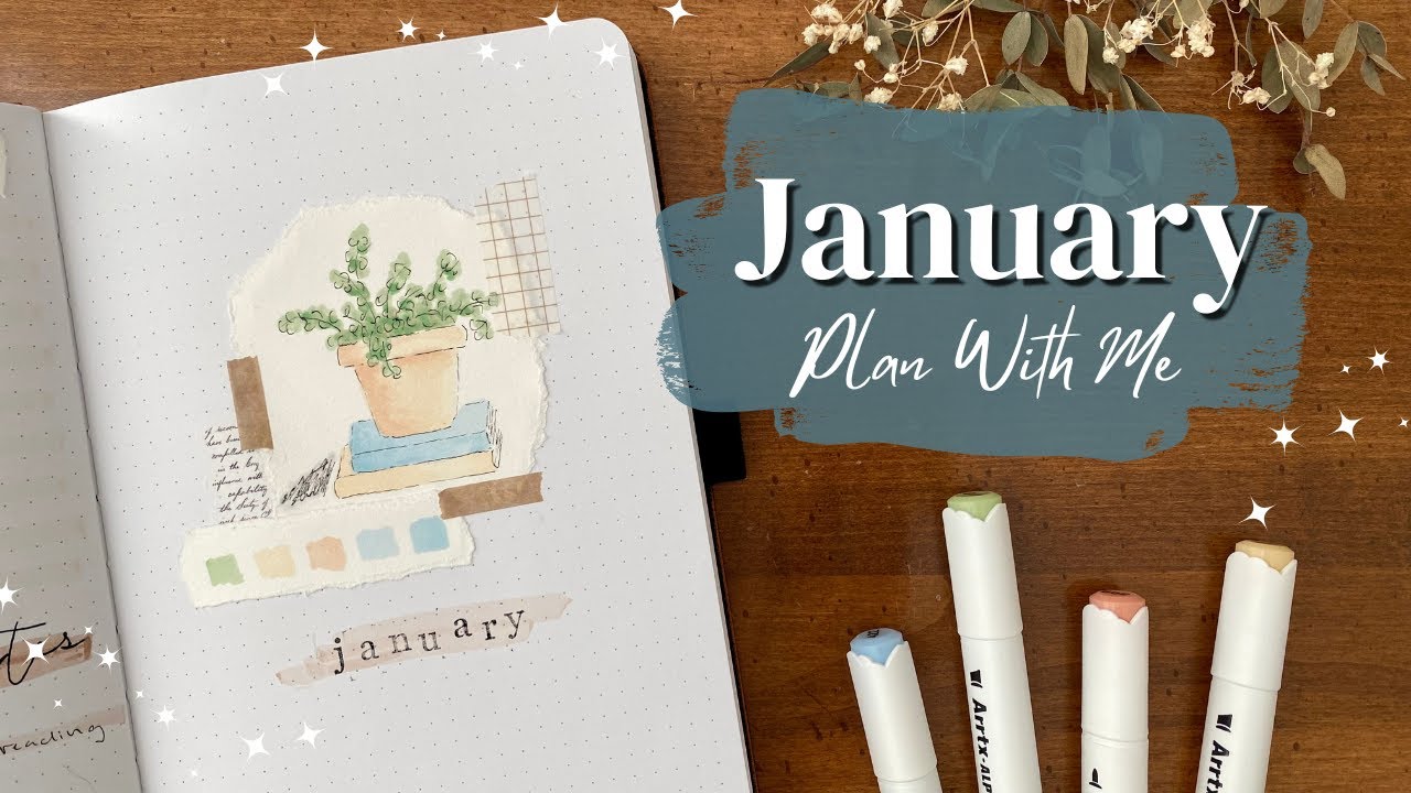 YouTube post by @anabruns for Archer and Olive. Caption reads: PLAN WITH ME!🪴January Bullet Journal Set Up |....