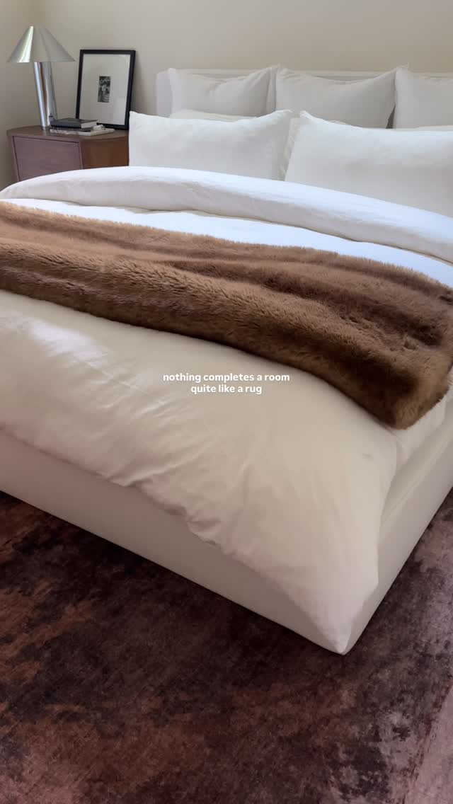 Instagram post by @sweetandtidy for Ruggable. Caption reads: bedroom update! thank you so much @ruggable for....