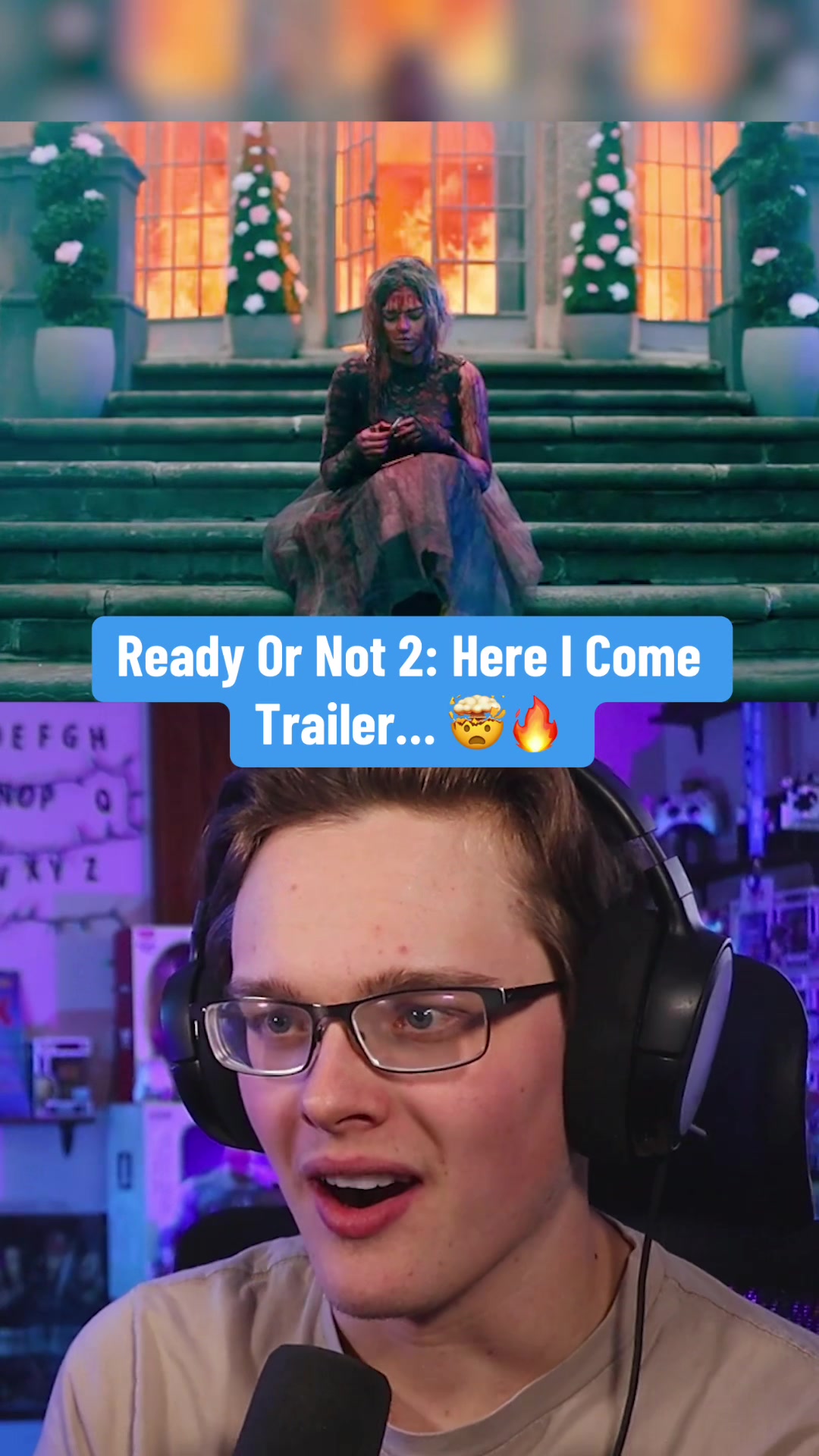 TikTok post by @dravenreacts for Searchlight Pictures. Caption reads: Ready Or Not 2: Here I Come Trailer… 🤯🔥....