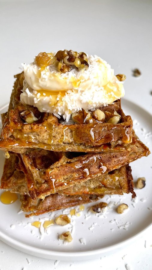 Instagram post by @evannryan for Botanica Health. Caption reads: [...] Cake Protein Waffles made with Botanica....