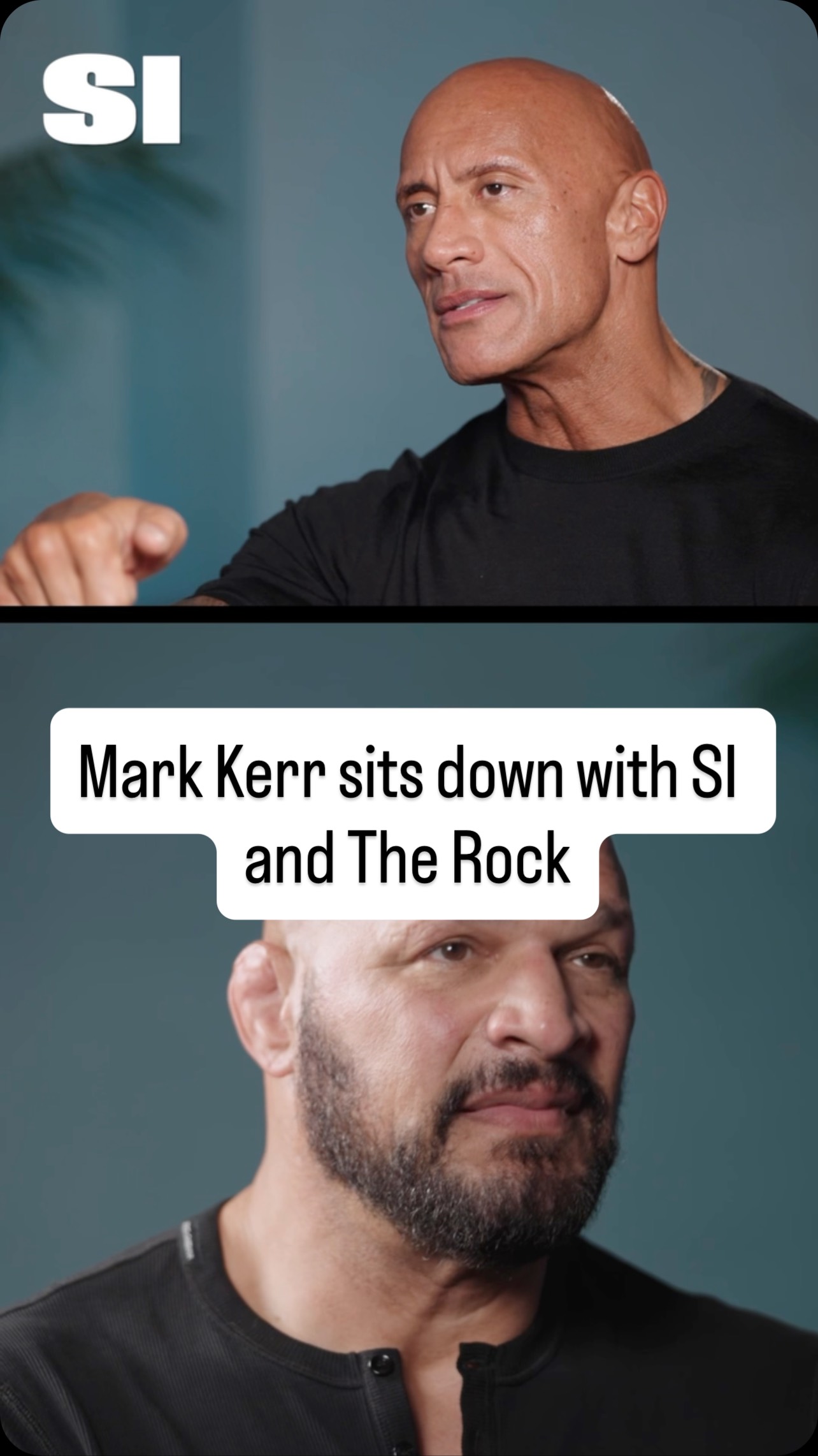 Instagram post by @markkerrtsm for Sports Illustrated. Caption reads: MMA icon Mark Kerr explains to @therock the....