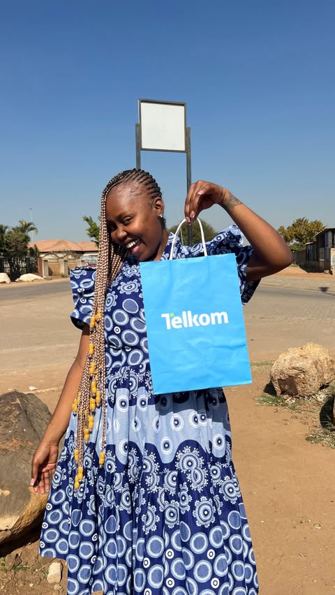 Instagram post by @mpumi_landan for Telkom SA. Caption reads: Chommi let me plug you with a phone that raised....