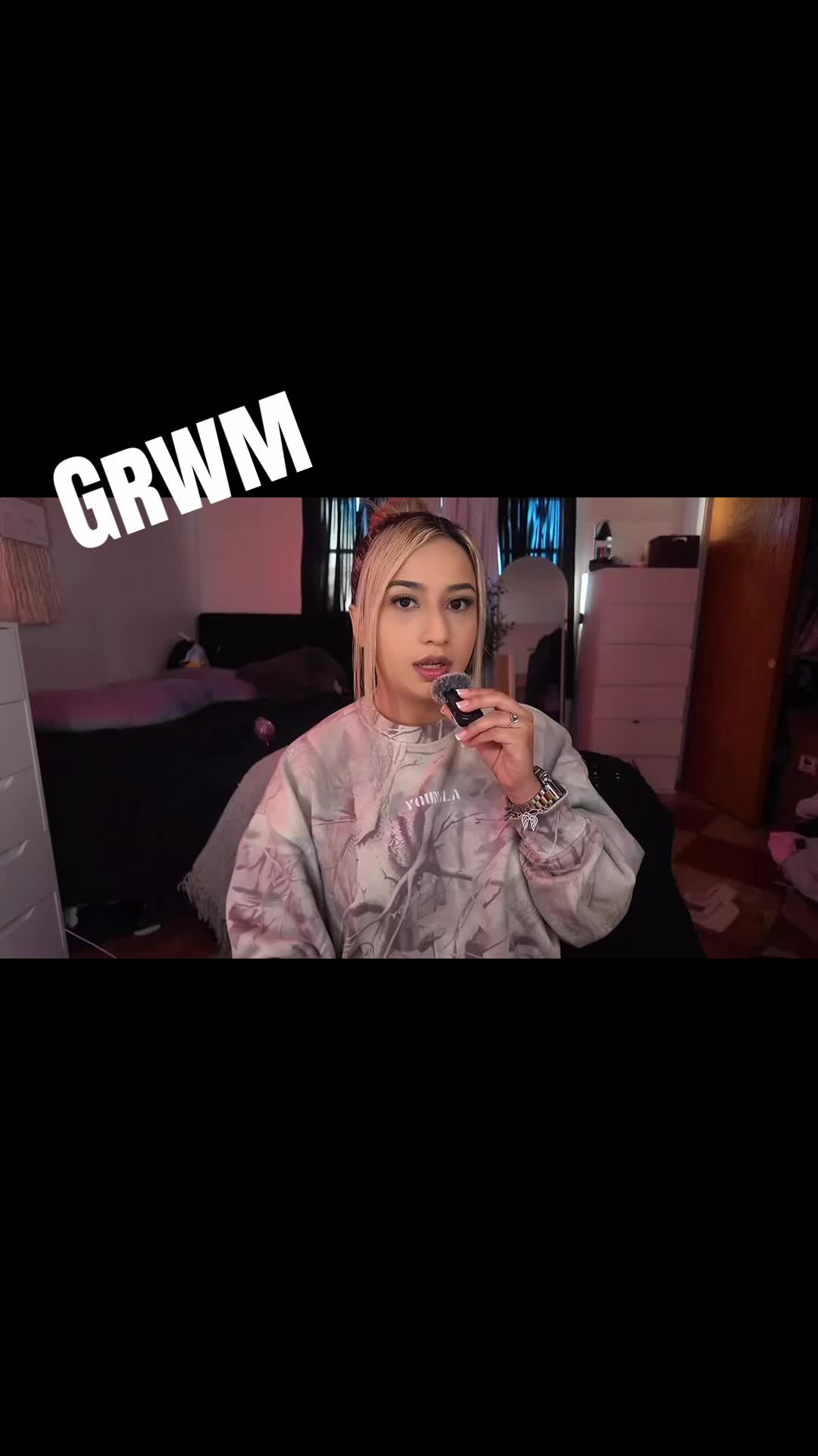 TikTok post by @kellieexo for EXO Cosmetics. Caption reads: @EXO Cosmetics @Evettexo #grwm #grwmroutine [...].