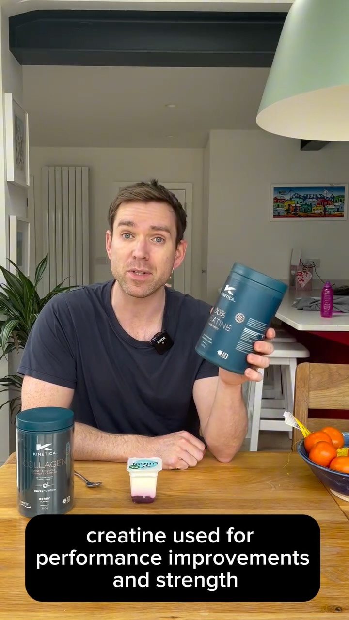 Instagram post by @danieldavey for Kinetica Sports. Caption reads: #ad Creatine & collagen in yoghurt Not your usual....