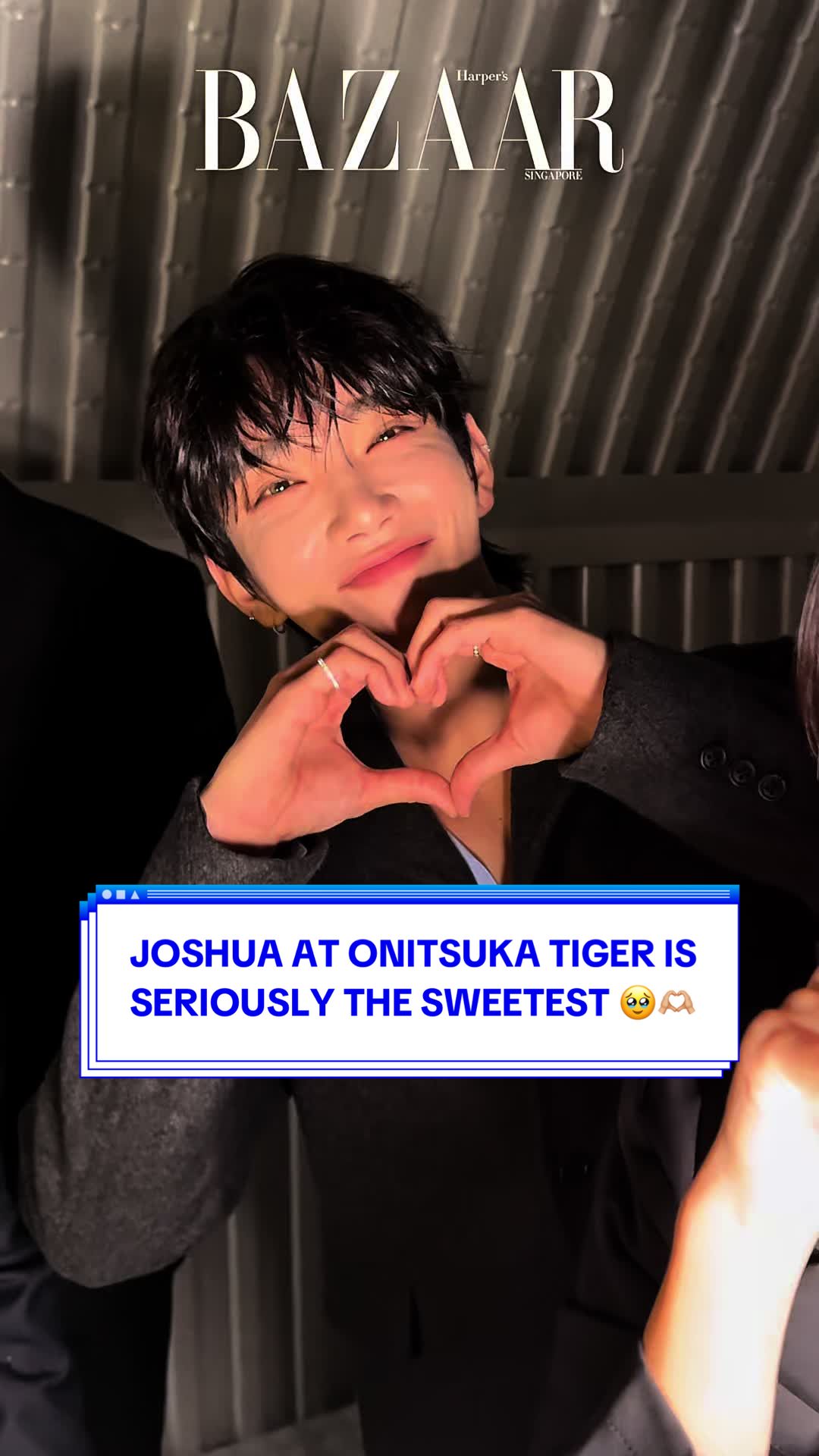 TikTok post by @harpersbazaarsg for Onitsuka Tiger. Caption reads: Best bet we were running to see #Joshua at the....