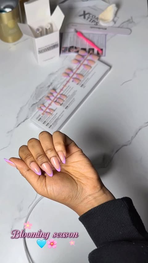 Instagram post by @_kendimbae for BTArtboxnails. Caption reads: French tips but make it Spring-iy 🌸....