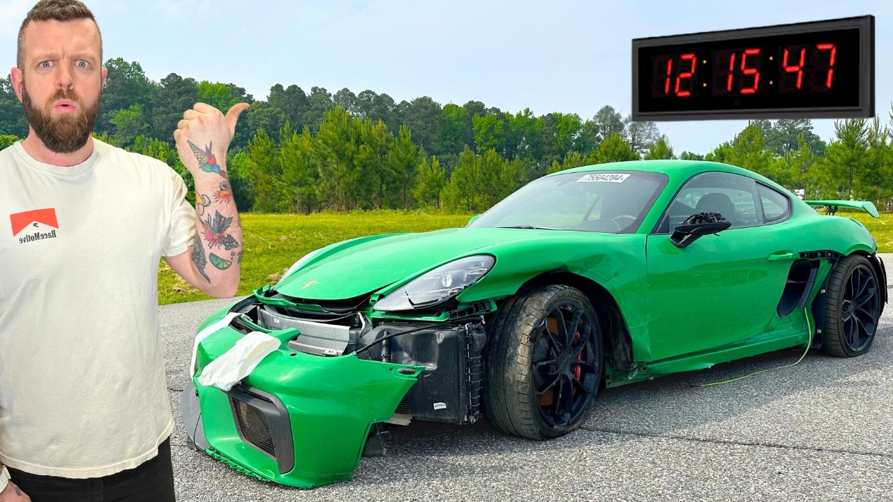 YouTube post by @LeeC for DraftKings. Caption reads: Rebuilding A Porsche Cayman GT4 In 24 HOURS!.