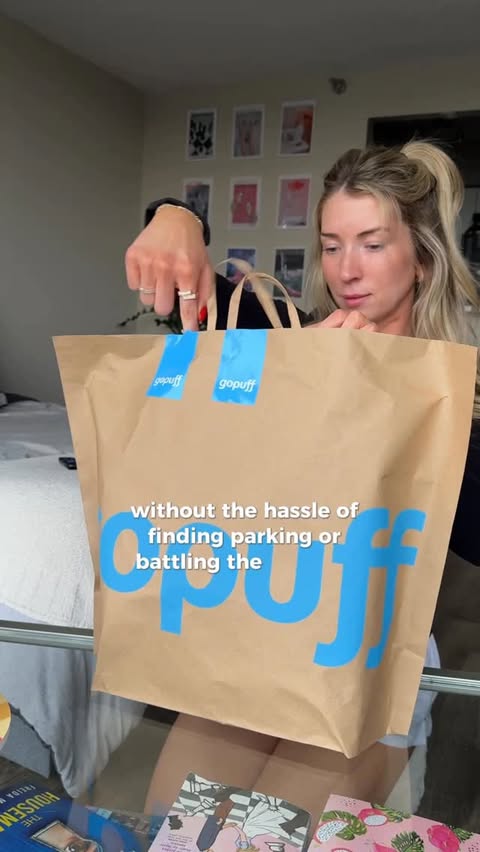 Instagram post by @meganschibelka for Gopuff. Caption reads: @gopuff helps me restock and find brand new [...].