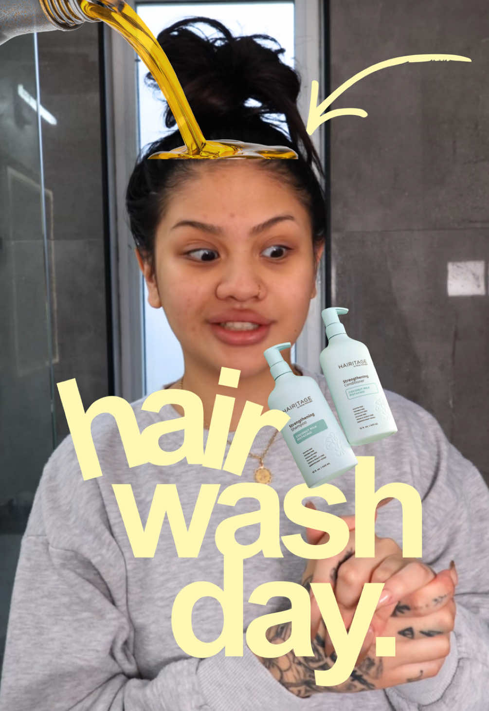 TikTok post by @carlyysarahh for Hairitage by Mindy. Caption reads: [...] me later 🩵🫧 #hairitagepartner @Hairitage....