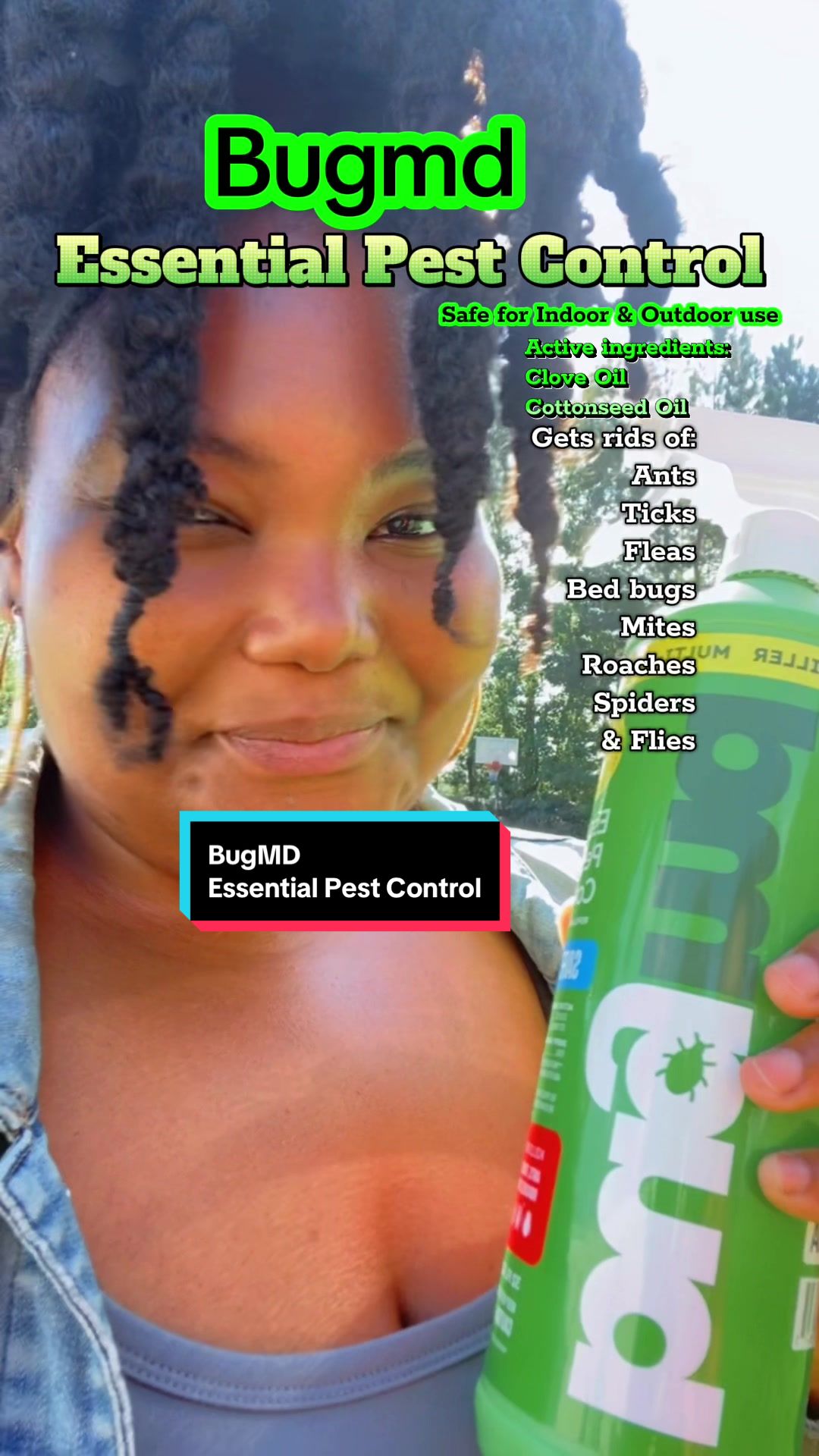 TikTok post by @shenekiaraqual for BugMD. Caption reads: [...] or yard get this Essential Pest Control....
