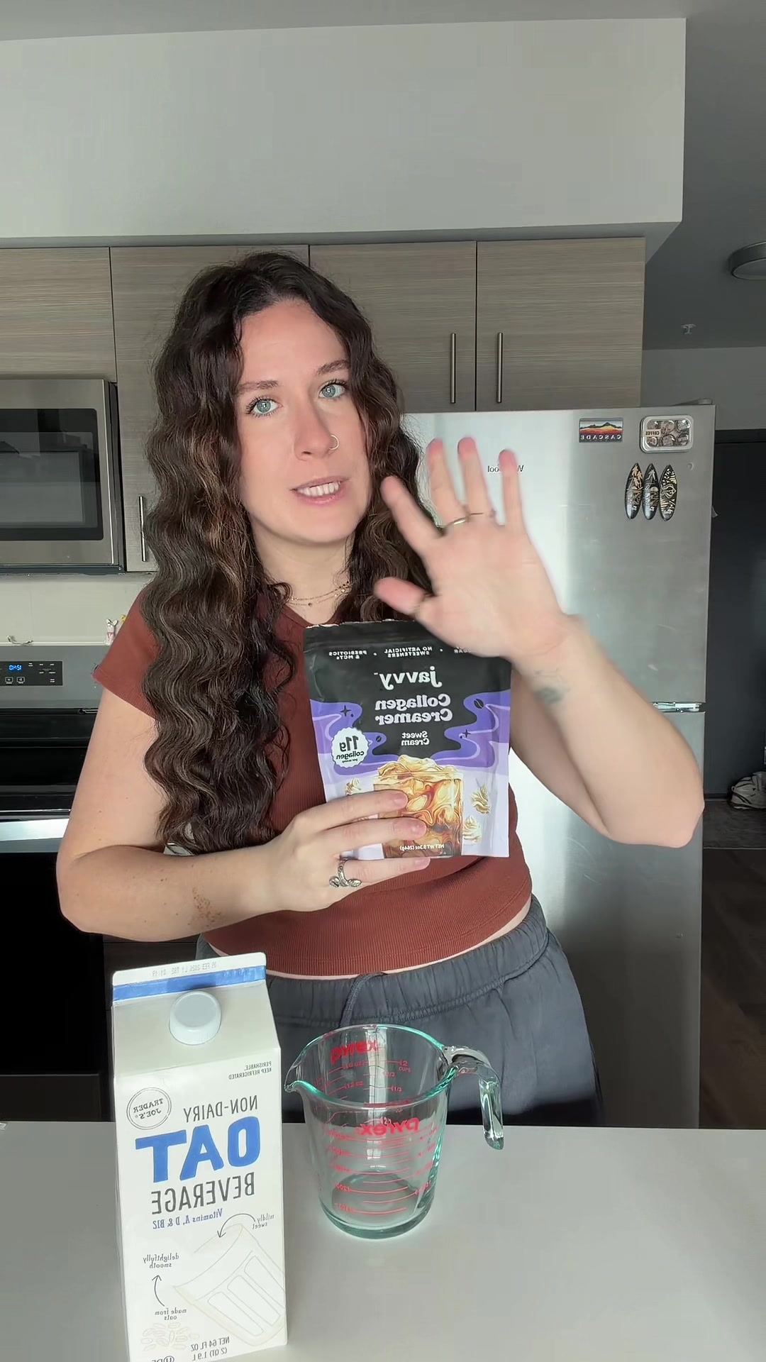 TikTok post by @ashventures__ for Javy Coffee. Caption reads: Happy Saturday 💜  If you’re looking to elevate....