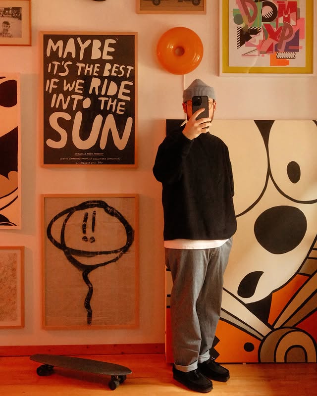 Instagram post by @shotsbycolin for Colorful Standard. Caption reads: happy weekend! 🩵

1 - what I wear (feeling like a....