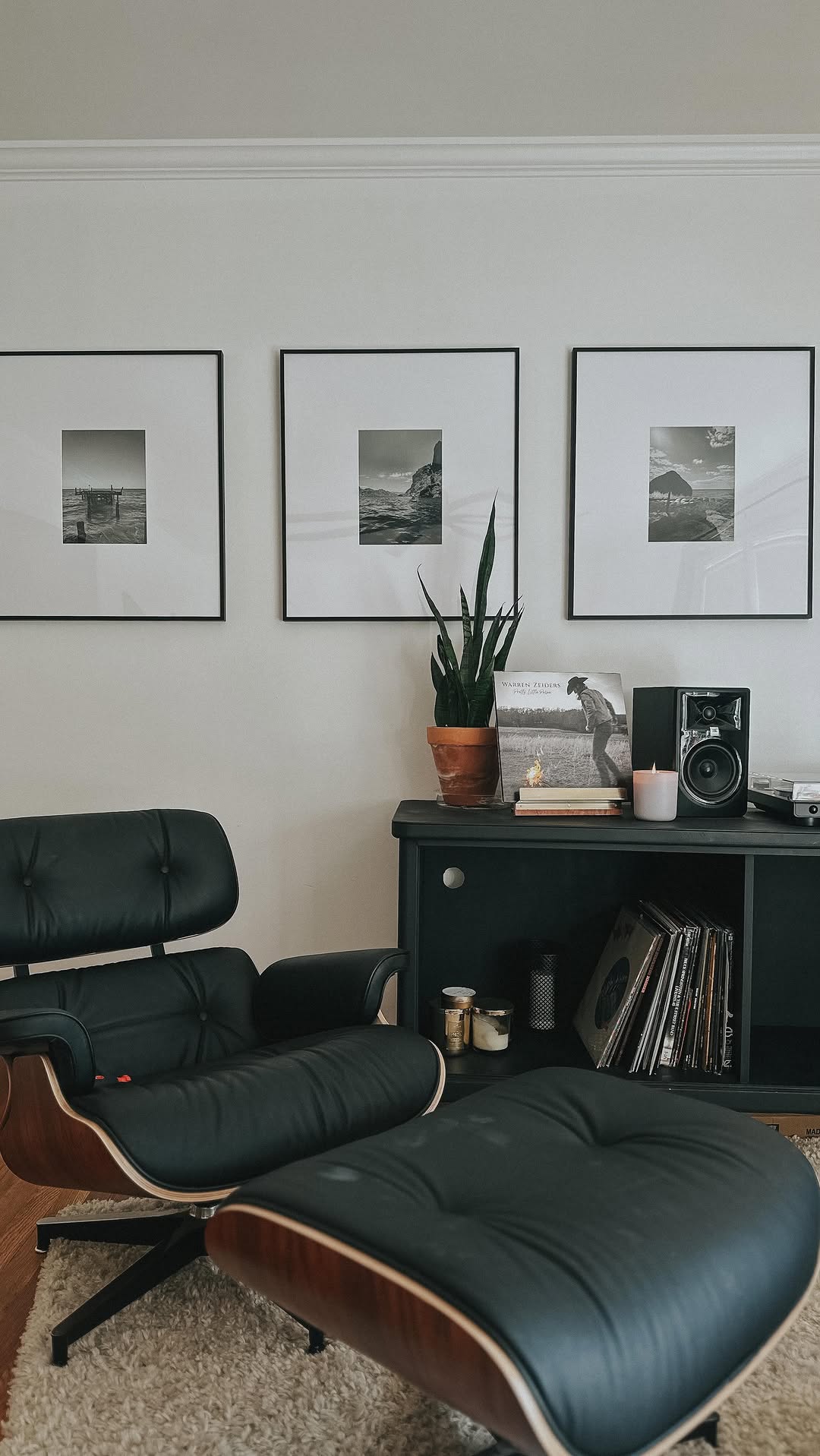 Instagram post by @sparrowcollectiveco for Frame It Easy. Caption reads: If you asked me what I thought our living room....