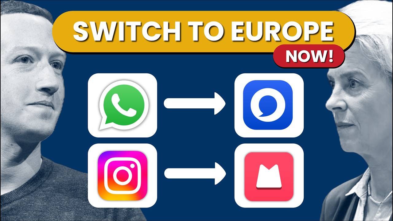 YouTube post by @EUMadeSimple for Ground Up. Caption reads: The European Alternatives To YouTube, WhatsApp &....