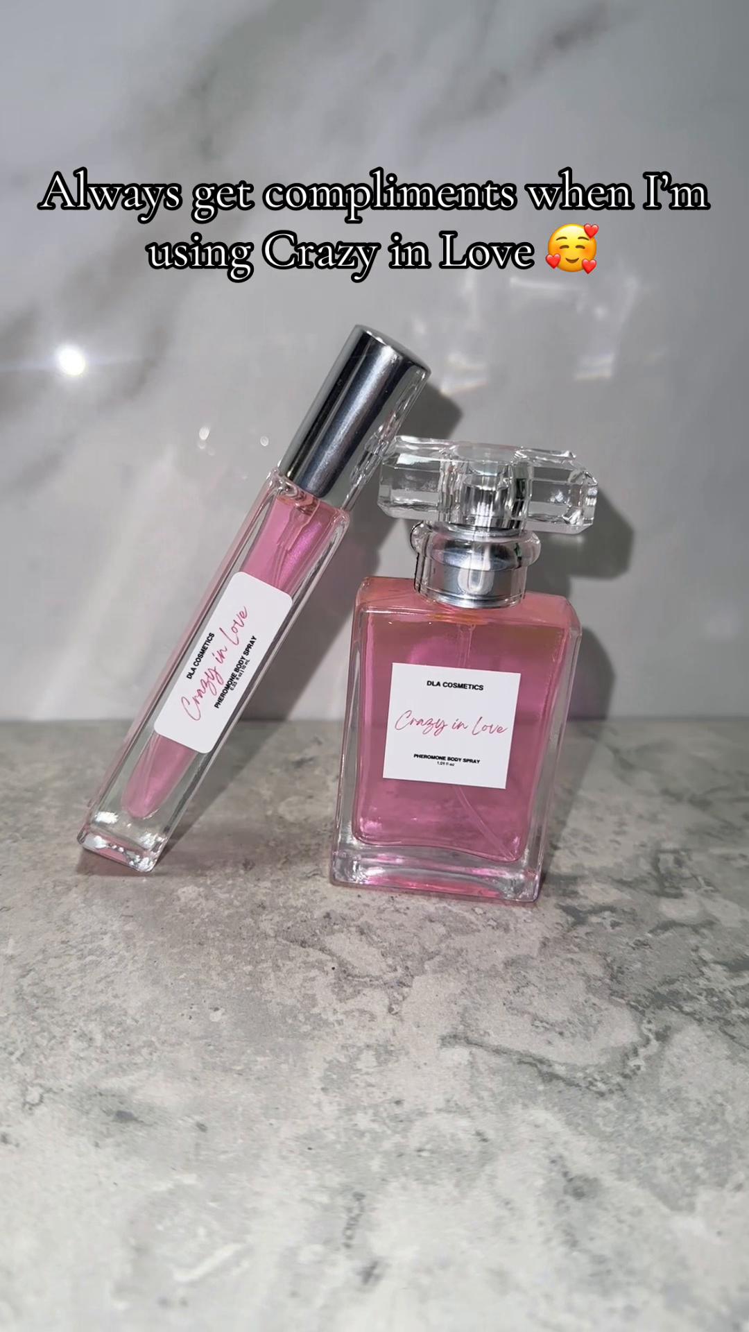 TikTok post by @yennii29_ for DLA COSMETICS. Caption reads: [...] #crazyinlove #smellsgood @DLA COSMETICS.