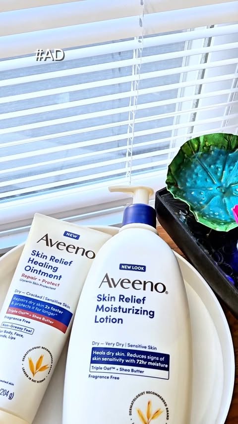 Instagram post by @mrudulachandekar for Aveeno. Caption reads: #AD No time for dryness with @aveenous Aveeno Skin....