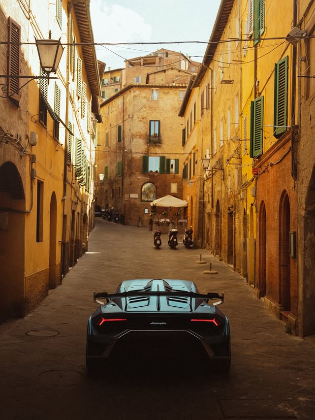 Instagram post by @amaertens for Lamborghini. Caption reads: Shot in 2022 for @lamborghini The « Lost in Siena....