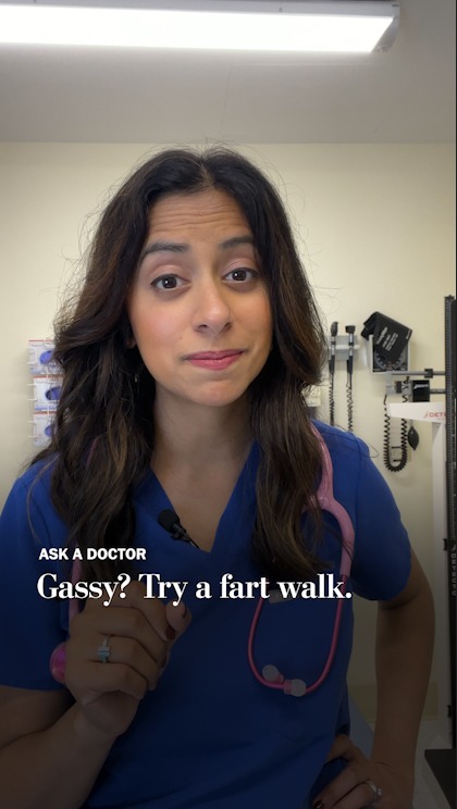 Instagram post by @trishapasrichamd for Washington Post. Caption reads: A fart walk is a gastroenterologist-approved....