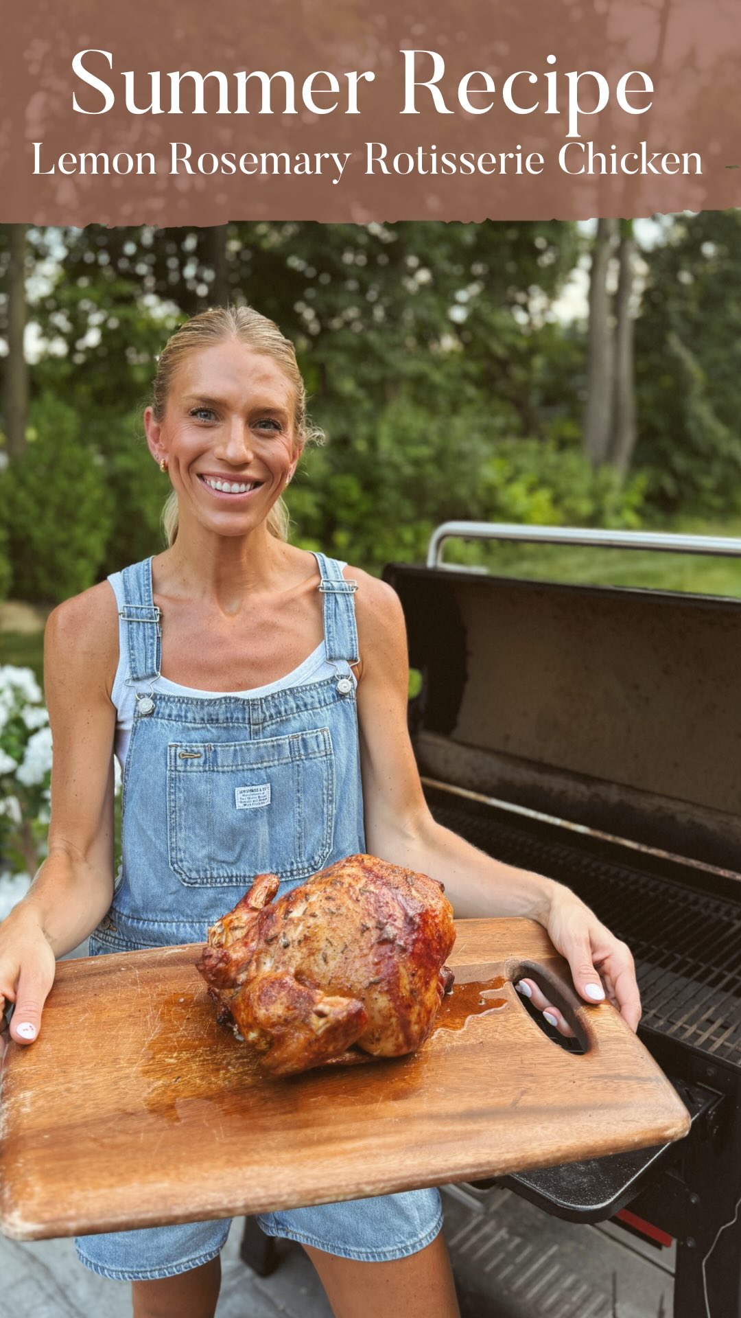 Instagram post by @tallblondebell for Weber Grills. Caption reads: Easy Lemon Rosemary Rotisserie Chicken Recipe!! 🍋....