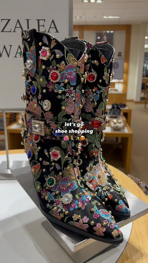 Instagram post by @maceymarie for AZALEA WANG. Caption reads: [...] or the rhinestone boots!!! shop....